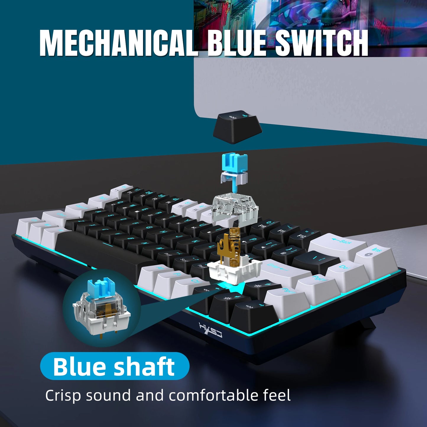 68-Key Hot-Swappable Mechanical Gaming Keyboard – Blue Switch, RGB Backlit, Wired, Ergonomic for PC & Laptop
