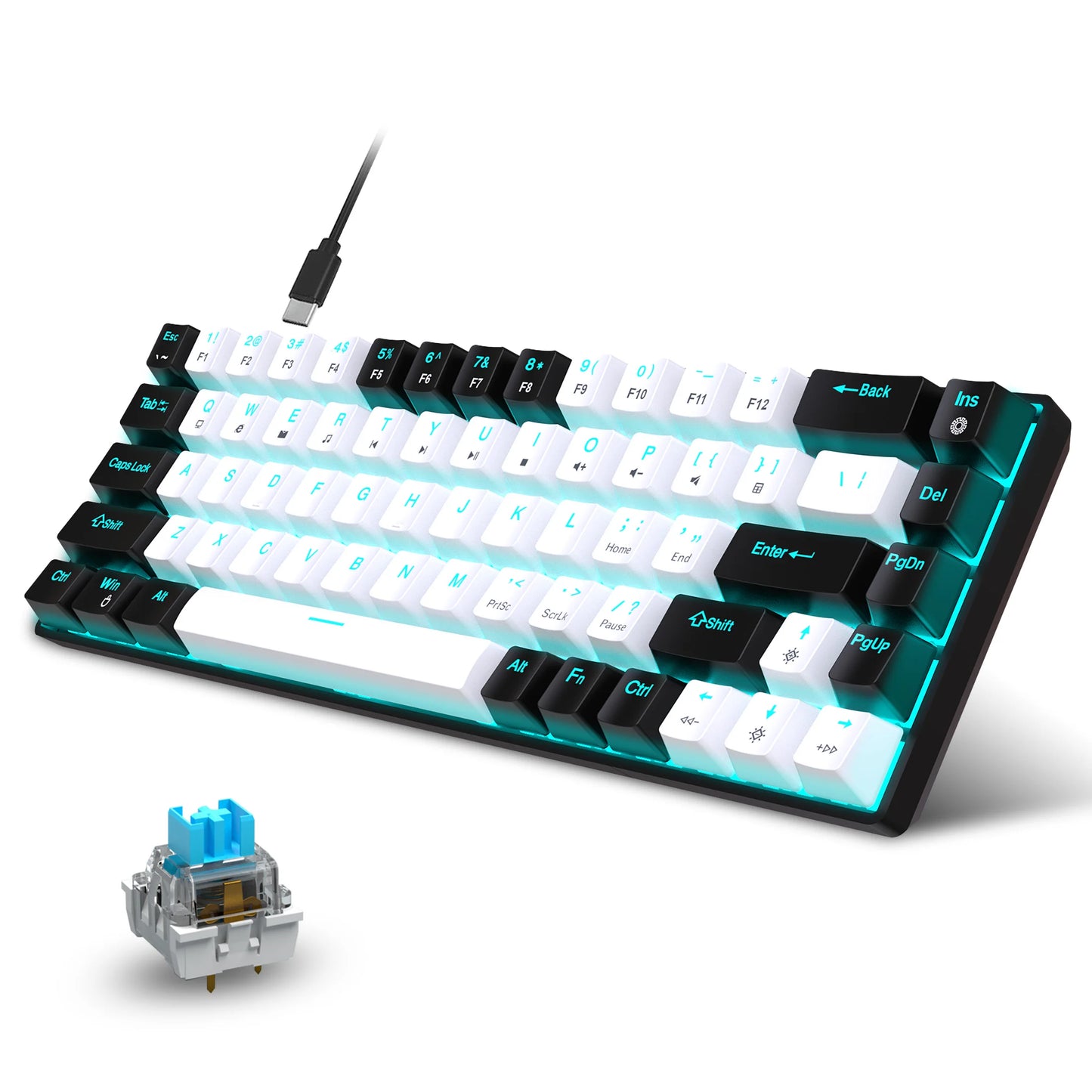 68-Key Hot-Swappable Mechanical Gaming Keyboard – Blue Switch, RGB Backlit, Wired, Ergonomic for PC & Laptop