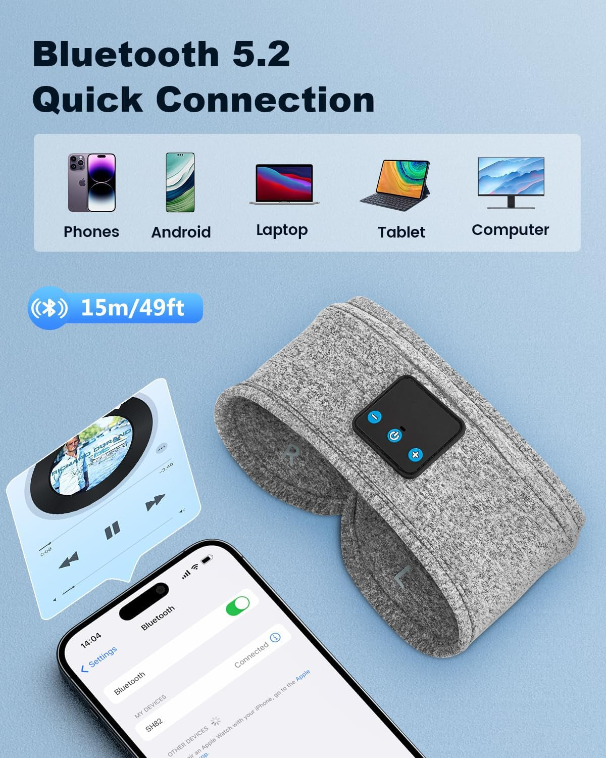Bluetooth Sleep Headphones Headband – 26H Playtime & Eye Mask for Side Sleepers