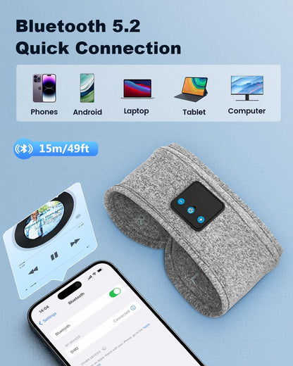 Bluetooth Sleep Headphones Headband – 26H Playtime & Eye Mask for Side Sleepers