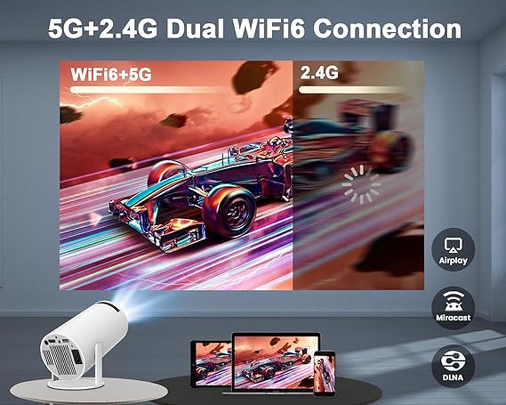 Mini 4K Projector – 180° Rotatable, Android 11, WiFi 6 & BT 5.0