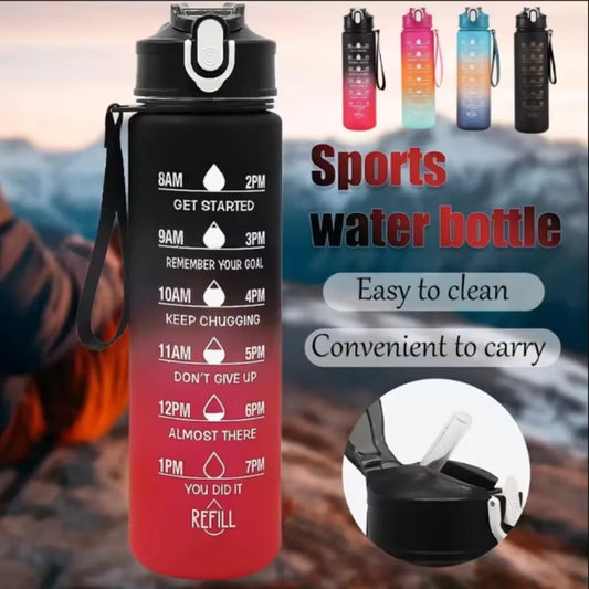 800ml Time-Marked Sports Water Bottle – Leakproof with Straw & Flip Lock