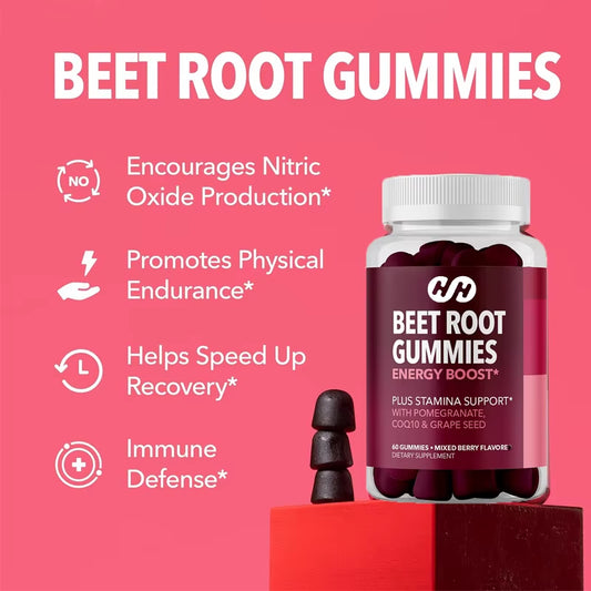 Beetroot Gummies with CoQ10 & Pomegranate – Energy & Endurance Support (60 Gummies)