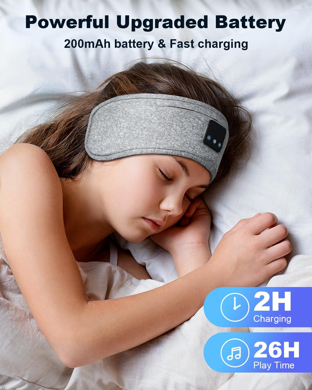Bluetooth Sleep Headphones Headband – 26H Playtime & Eye Mask for Side Sleepers
