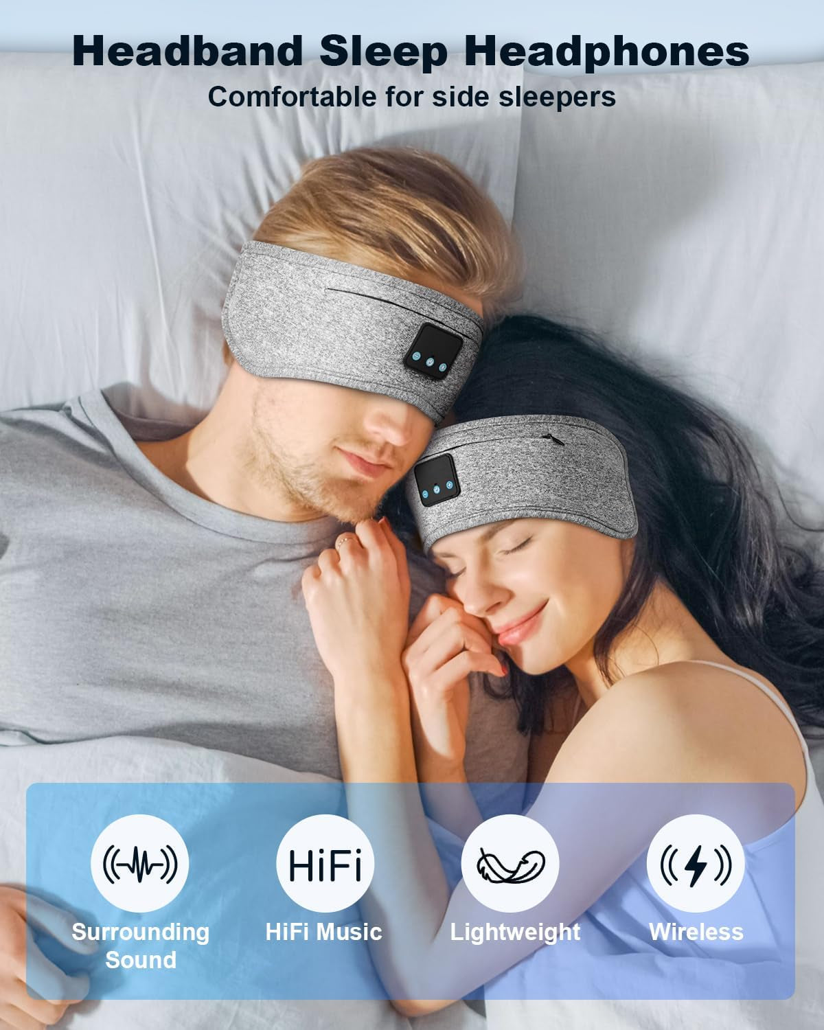 Bluetooth Sleep Headphones Headband – 26H Playtime & Eye Mask for Side Sleepers
