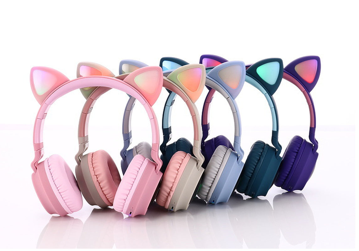 Kids Bluetooth Headphones – Wireless & Wired, Foldable with LED Lights, Safe Volume Limit & Mic