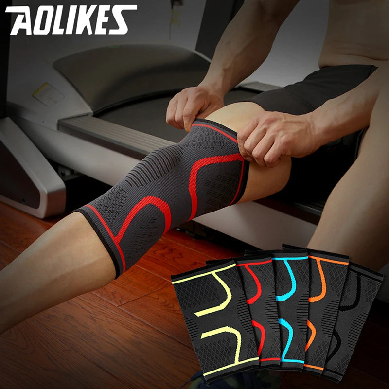 Compression Knee Support Sleeve for Running, Cycling, Sports & Injury Recovery – Breathable Nylon Brace by AOLIKES