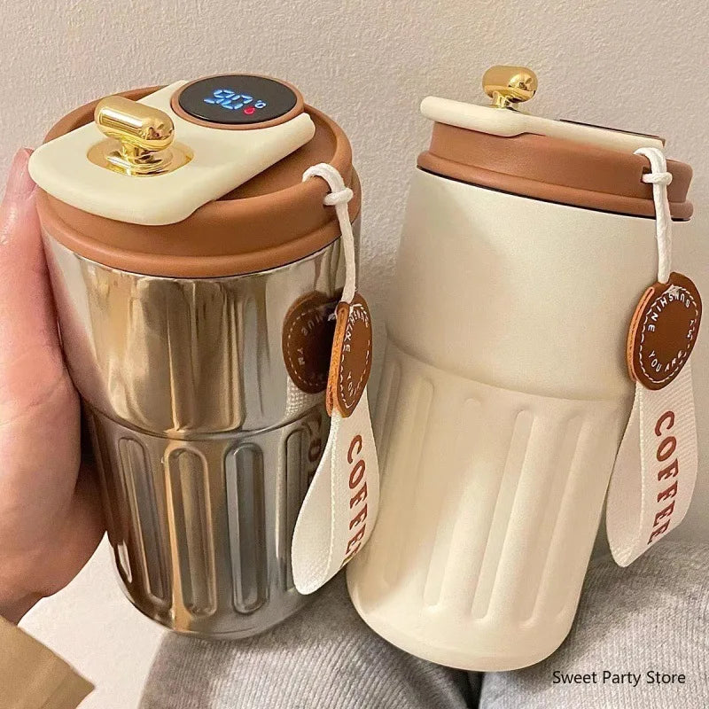 Smart LED Coffee Mug – 450ml Stainless Steel Thermos with Temperature Display