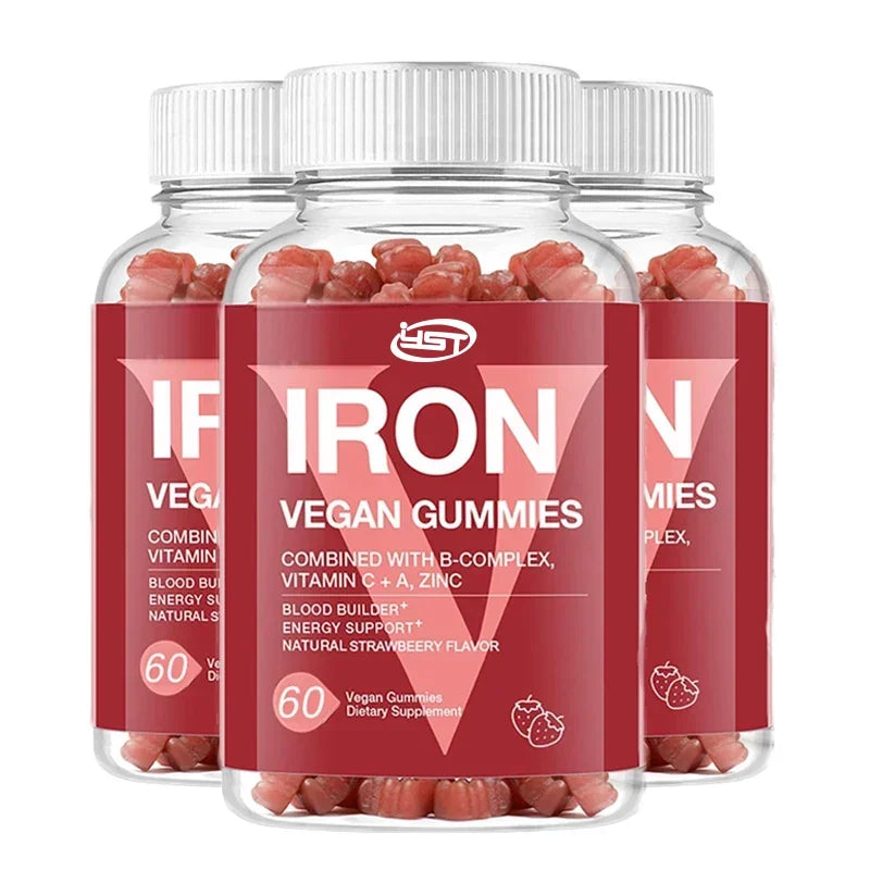 Iron Gummies for Women & Kids – Vegan Iron with Vitamin C & B-Complex (60 Gummies)