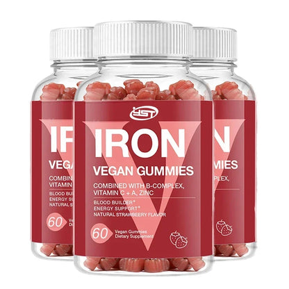 Iron Gummies for Women & Kids – Vegan Iron with Vitamin C & B-Complex (60 Gummies)