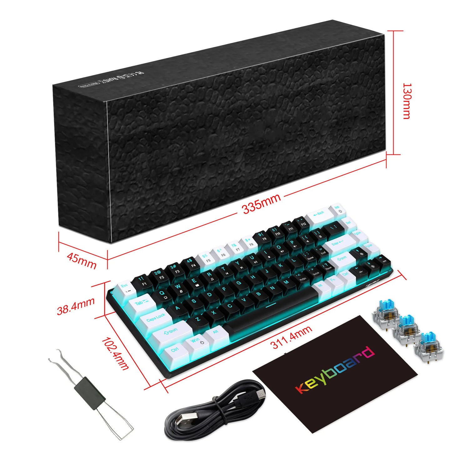 68-Key Hot-Swappable Mechanical Gaming Keyboard – Blue Switch, RGB Backlit, Wired, Ergonomic for PC & Laptop