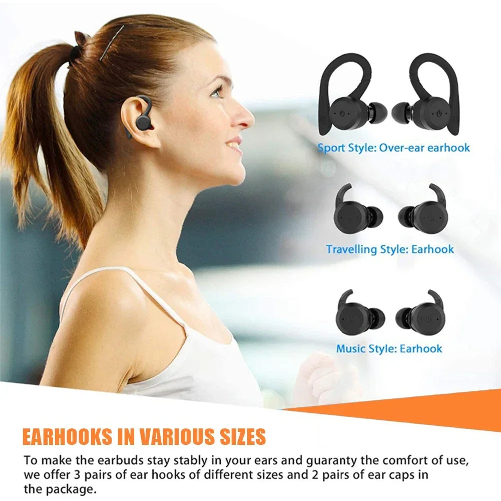 20-Hour Playtime Waterproof Bluetooth 5.1 Sport Earbuds – Wireless Headphones with Secure Fit & LED Display