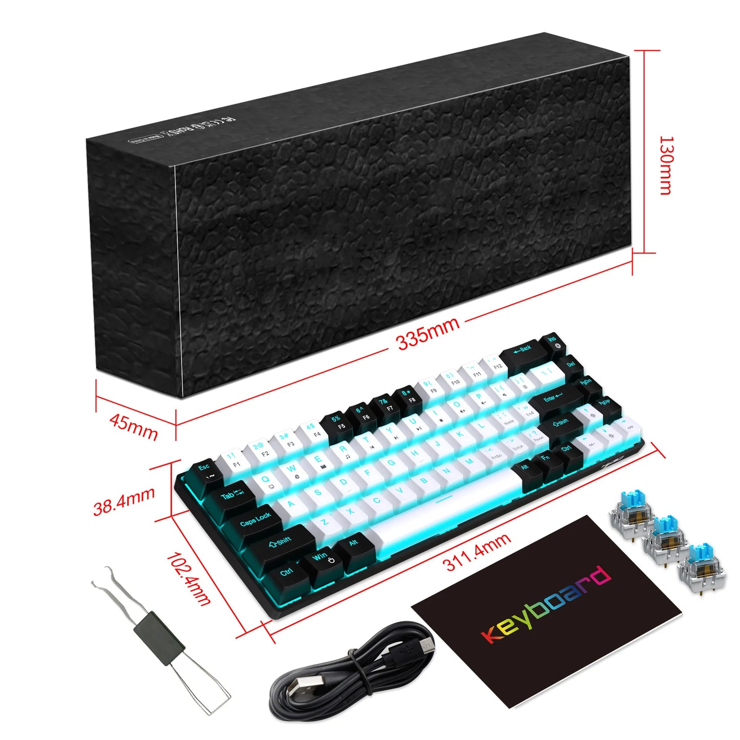68-Key Hot-Swappable Mechanical Gaming Keyboard – Blue Switch, RGB Backlit, Wired, Ergonomic for PC & Laptop