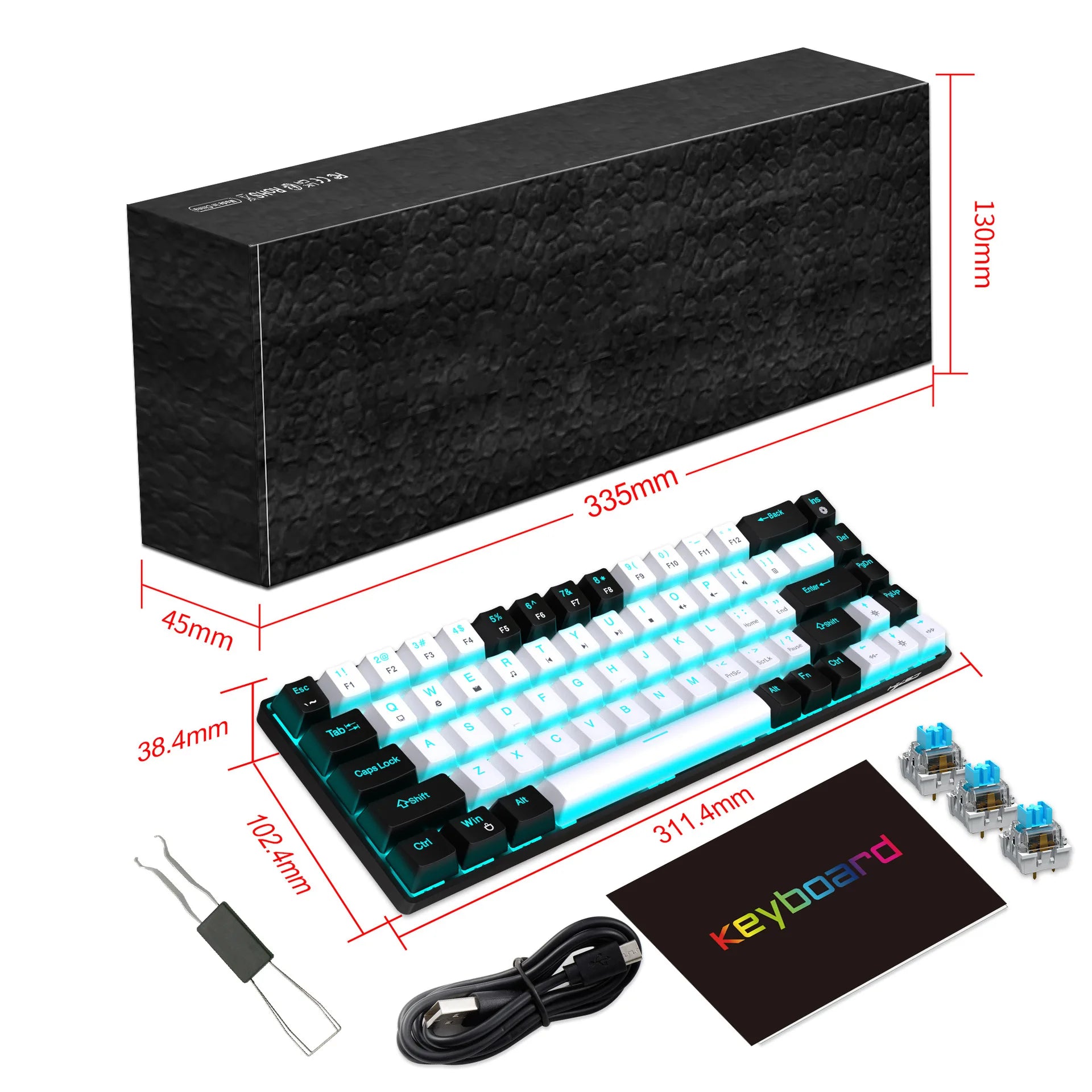 68-Key Hot-Swappable Mechanical Gaming Keyboard – Blue Switch, RGB Backlit, Wired, Ergonomic for PC & Laptop