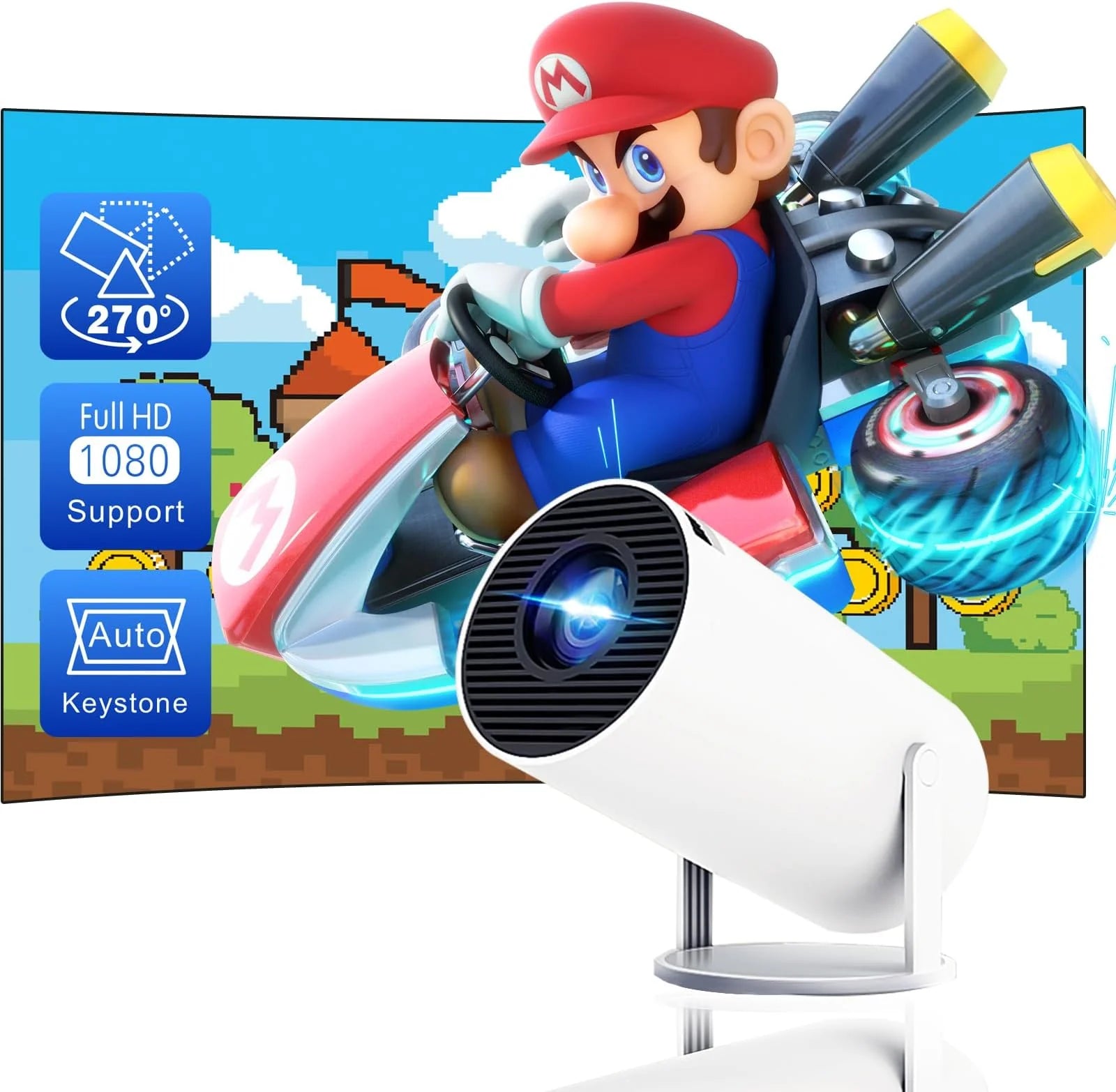 Mini 4K Projector – 180° Rotatable, Android 11, WiFi 6 & BT 5.0
